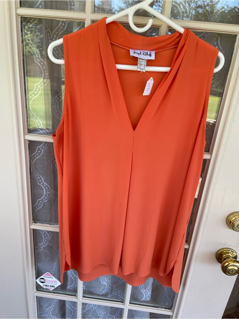 Joseph Ribkoff Orange Sleeveless V-Neck Blouse Size 14 Designer Career Top